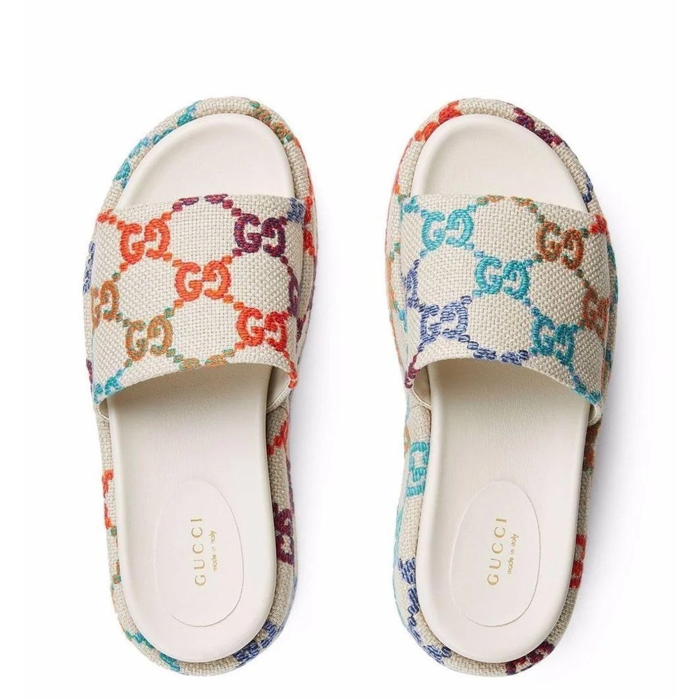 Gucci Platform Angelina Multicolor Linen Sandals (Fit women’s 6, no size tag)